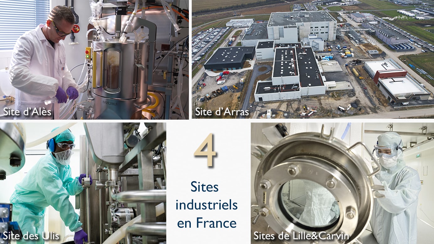 4 sites industriels en France : site d'Alès, site d'Arras, site des Ulis, site de Lille et Carvin