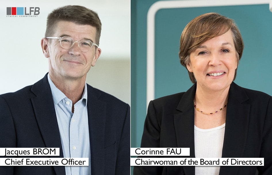 On the left, Jacques Brom, Chief Executive Director. On the right, Corinne Fau, Chairwoman of the Board of Directors.