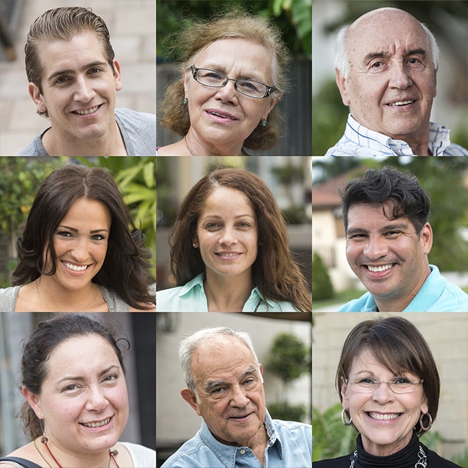 Une mosaïque de 9 portraits de potentiels patients.